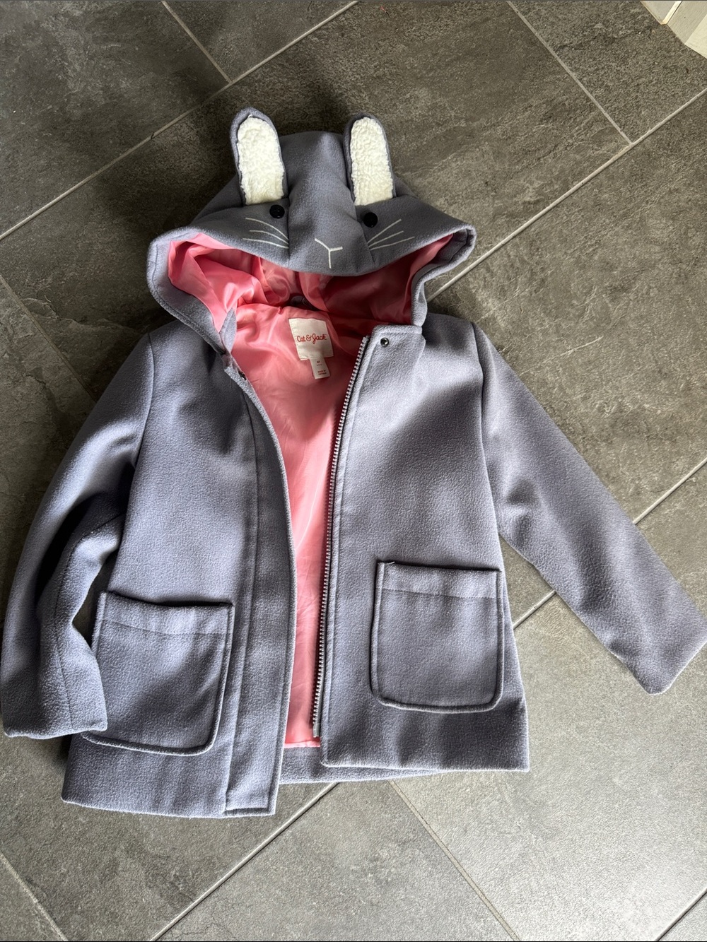 Cat & Jack Gray Hooded Bunny Coat with Pink Lining